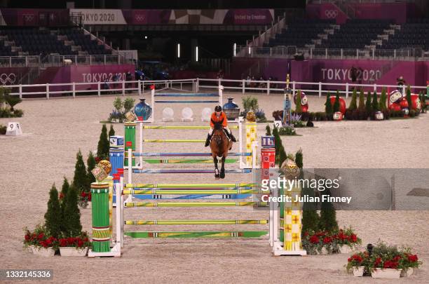 Maikel van der Vleuten of Team Netherlands riding Beauville Z competes during the Jumping Individual Qualifier on day eleven of the Tokyo 2020...
