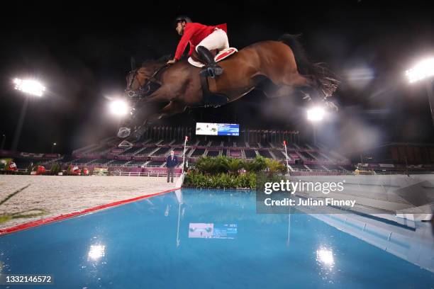 Steve Guerdat of Team Switzerland riding Venard De Cerisy competes during the Jumping Individual Qualifier on day eleven of the Tokyo 2020 Olympic...