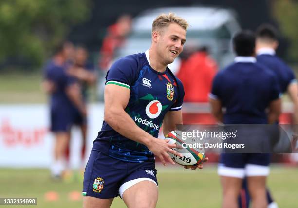 Duhan van der Merwe of British & Irish Lions in action during a training session at Hermanus High School on August 03, 2021 in Hermanus, South Africa.