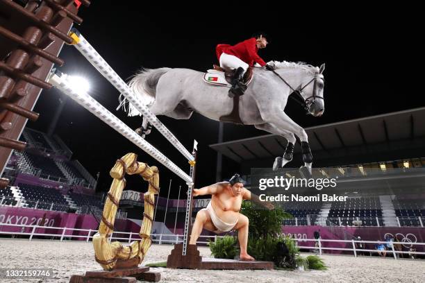 Luciana Diniz of Team Portugal riding Vertigo Du Desert competes during the Jumping Individual Qualifier on day eleven of the Tokyo 2020 Olympic...