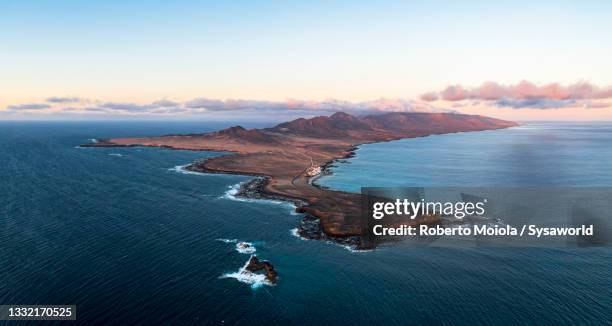aerial view of punta jandia, atlantic ocean, fuerteventura - island peninsula stock pictures, royalty-free photos & images