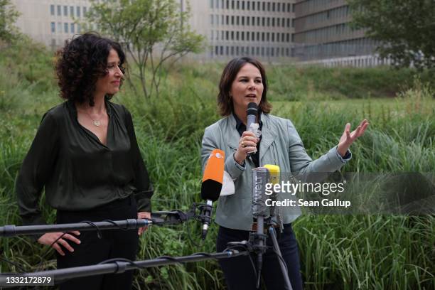 Annalena Baerbock , chancellor candidate and co-leader of the German Greens Party, and Greens Party mayoral candidate for Berlin Bettina Jarasch...