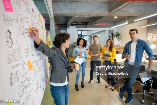 woman making a business presentation at a creative office - ledarskap bildbanksfoton och bilder