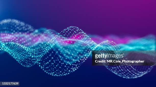 3d rendering neon colored wavy abstract background, futuristic texture design for business science and technology advertising - wireframe stock-fotos und bilder