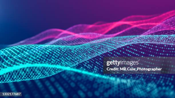 3d rendering neon colored wavy abstract background, futuristic texture design for business science and technology advertising - big data fotografías e imágenes de stock