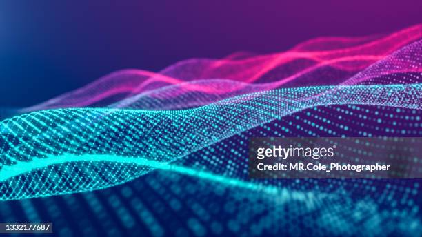 3d rendering neon colored wavy abstract background, futuristic texture design for business science and technology advertising - digital ストックフォトと画像