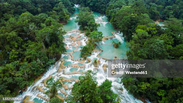 aerial view of agua azul waterfalls onxanil river - chiapas stock pictures, royalty-free photos & images