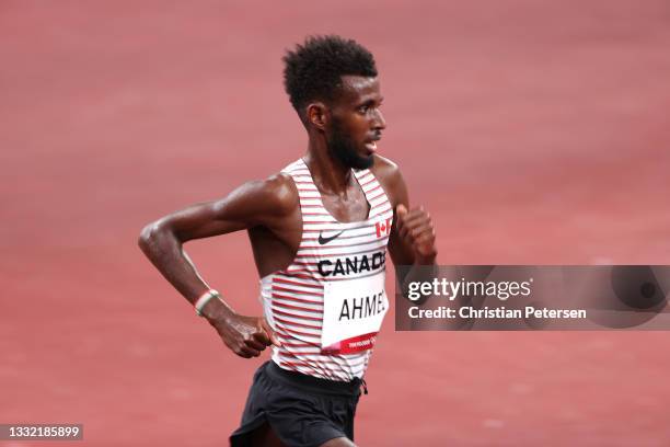 Mohammed Ahmed of Team Canada competes in the Men's 5000m heats on day eleven of the Tokyo 2020 Olympic Games at Olympic Stadium on August 03, 2021...
