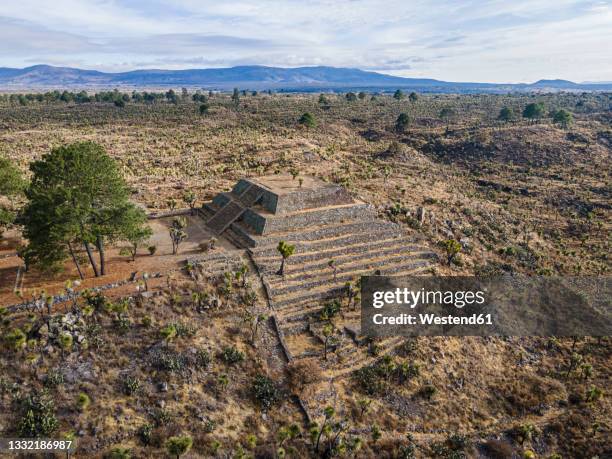 aerial view of old ruins and landscape, puebla, mexico - cantona stock pictures, royalty-free photos & images