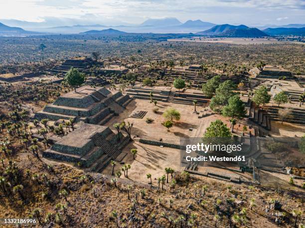 aerial view of old ruins, puebla, mexico - cantona stock pictures, royalty-free photos & images