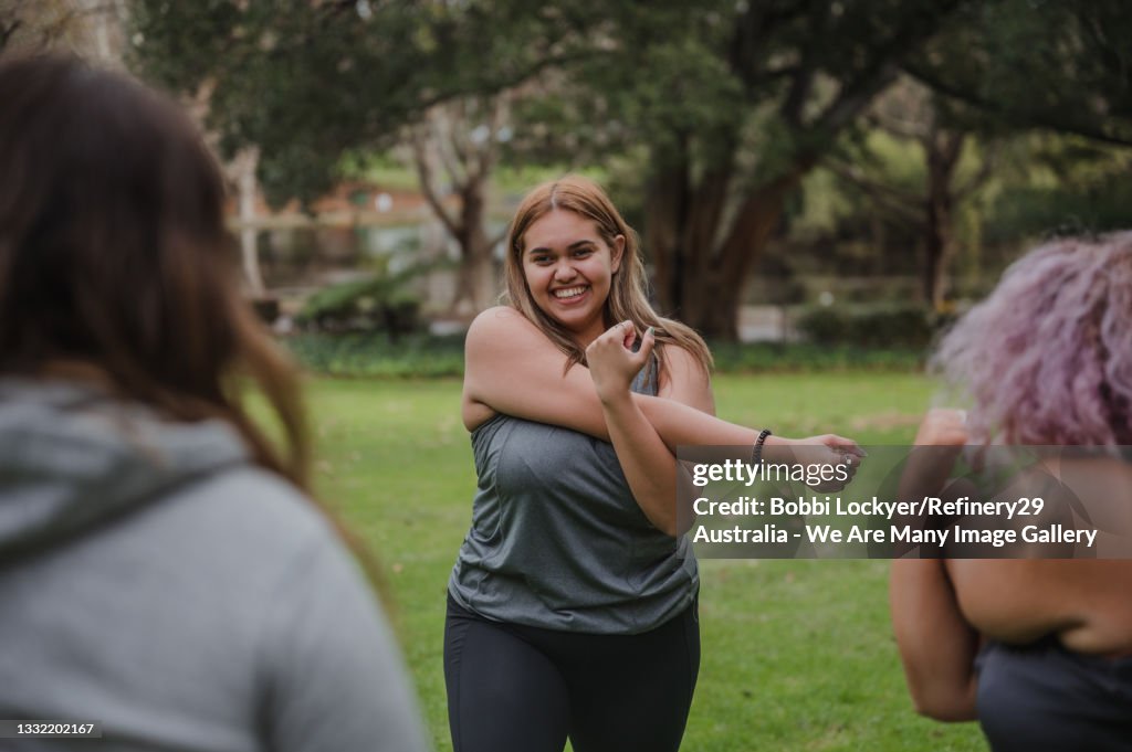 Young women exercising in nature