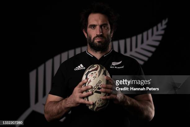 Samuel Whitelock poses during an All Blacks Portrait session on July 28, 2021 in Christchurch, New Zealand.
