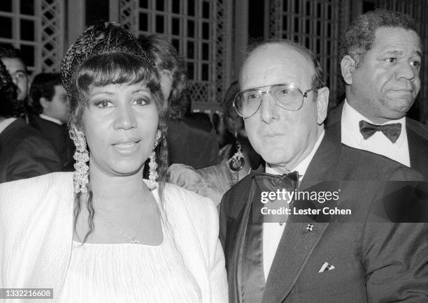 American singer, songwriter, and pianist Aretha Franklin and American record producer, A&R executive, music industry executive, and lawyer Clive...