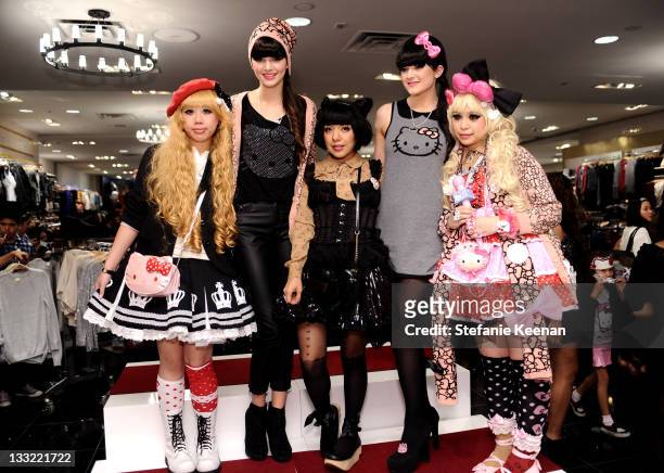Kendall Jenner, Kylie Jenner and Lolita Girls attend Forever 21 For Hello Kitty Collection Launch Party at Forever 21 on November 17, 2011 in Los...