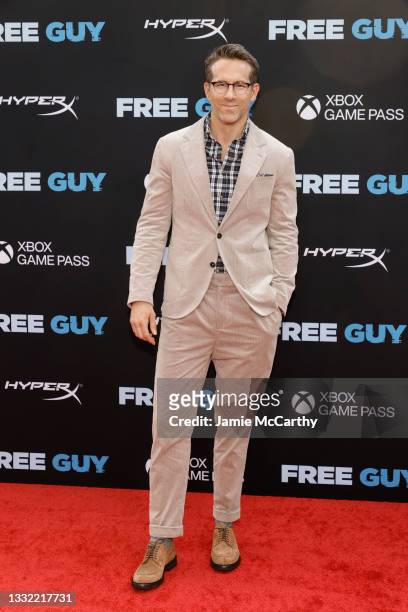 Ryan Reynolds attends the "Free Guy" New York Premiere at AMC Lincoln Square Theater on August 03, 2021 in New York City.