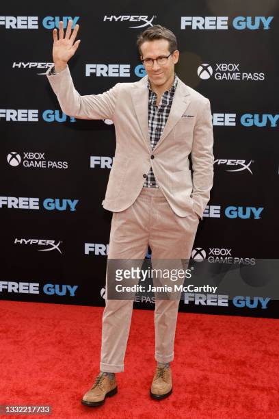Ryan Reynolds attends the "Free Guy" New York Premiere at AMC Lincoln Square Theater on August 03, 2021 in New York City.