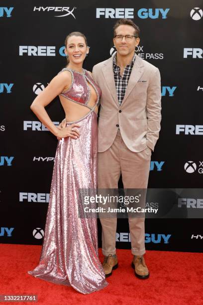 Blake Lively and Ryan Reynolds attend the "Free Guy" New York Premiere at AMC Lincoln Square Theater on August 03, 2021 in New York City.
