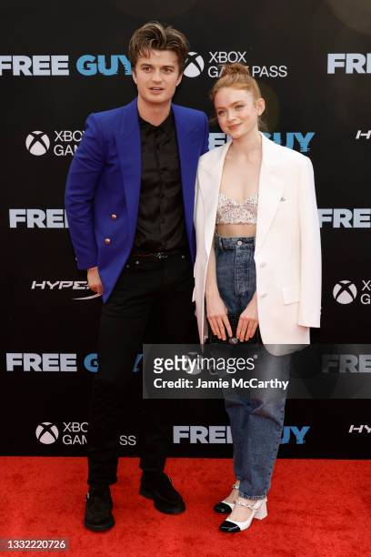 Joe Keery and Sadie Sink attend the "Free Guy" New York Premiere at AMC Lincoln Square Theater on August 03, 2021 in New York City.
