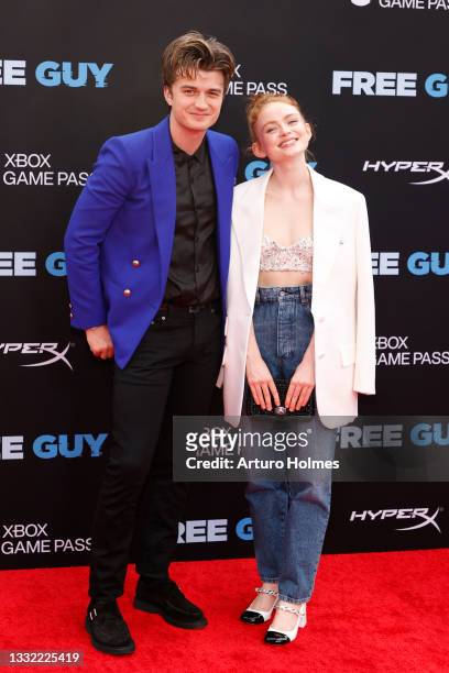 Joe Keery and Sadie Sink attend the "Free Guy" New York Premiere at AMC Lincoln Square Theater on August 03, 2021 in New York City.