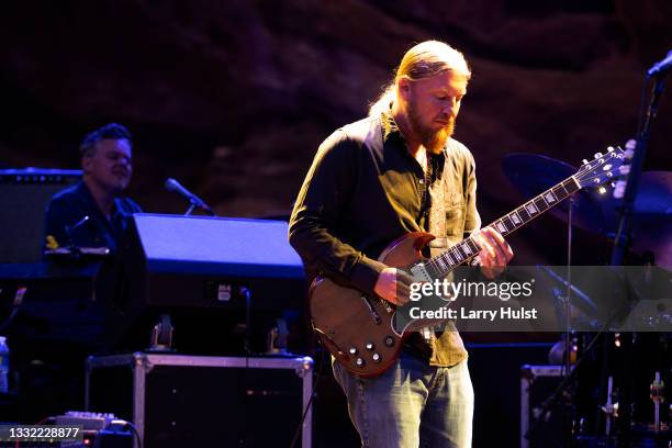 Gabe Dixon and Derek Trucks and the Tedeschi Trucks band performs at the Red Rocks amphitheater in Morrison, Colorado on July 31, 2021.