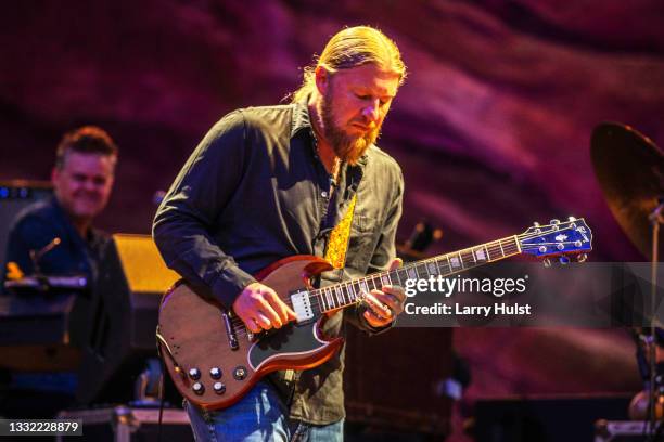 Gabe Dixon and Derek Trucks and the Tedeschi Trucks band performs at the Red Rocks amphitheater in Morrison, Colorado on July 31, 2021.