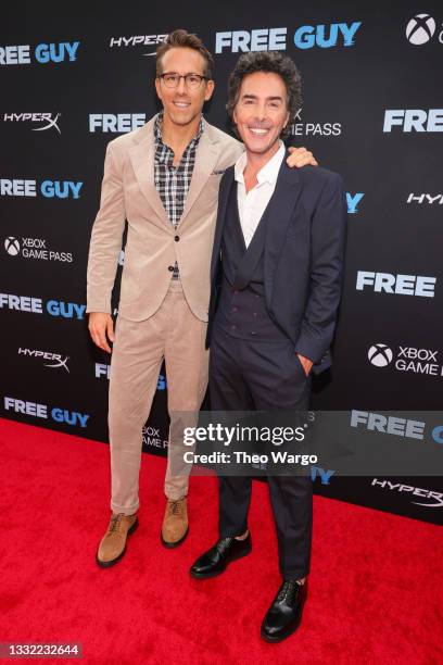 Ryan Reynolds and Shawn Levy attend the World Premiere of 20th Century Studios' Free Guy on August 03, 2021 in New York City.