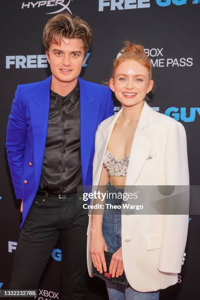 Joe Keery and Sadie Sink attend the World Premiere of 20th Century Studios' Free Guy on August 03, 2021 in New York City.