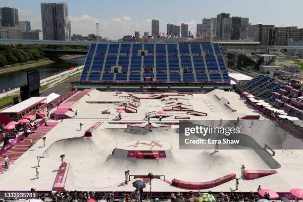 General view of the venue during the Women's Skateboarding Park Preliminary Heat on day twelve of the Tokyo 2020 Olympic Games at Ariake Urban Sports...