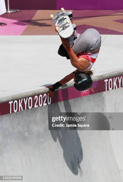 Sky Brown of Team Great Britain competes during the Women's Skateboarding Park Preliminary Heat on day twelve of the Tokyo 2020 Olympic Games at...