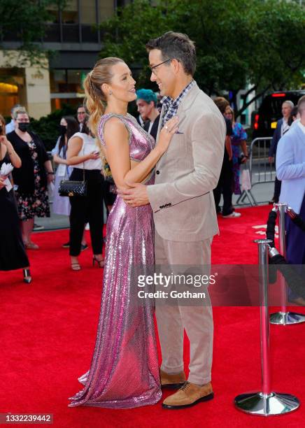 Blake Lively and Ryan Reynolds attend the "Free Guy" New York premiere at AMC Lincoln Square Theater in the Upper West Side on August 03, 2021 in New...