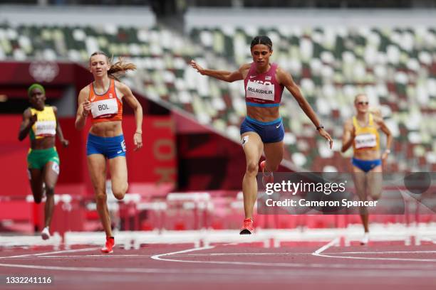 Sydney McLaughlin of Team United States wins the gold medal in the Women's 400m Hurdles Final on day twelve of the Tokyo 2020 Olympic Games at...