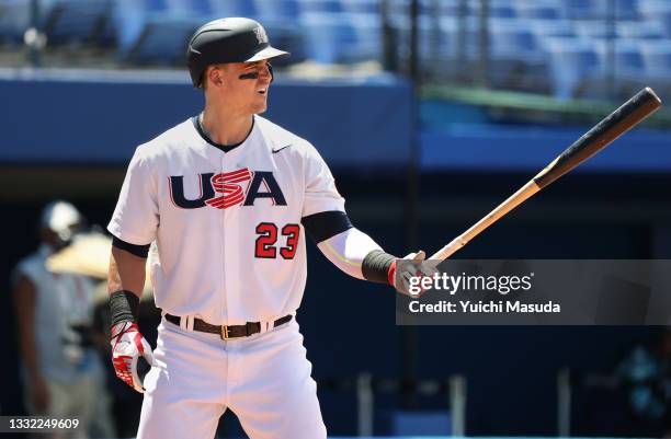 Tyler Austin of Team United States bats in the third inning against Team Dominican Republic during the knockout stage of men's baseball on day twelve...