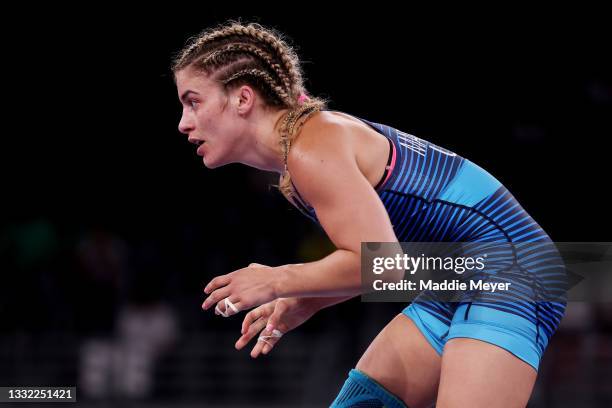 Helen Louise Maroulis of Team United States competes against Tetyana Kit of Team Ukraine during the Women's Freestyle 57kg Quarter Final on day...