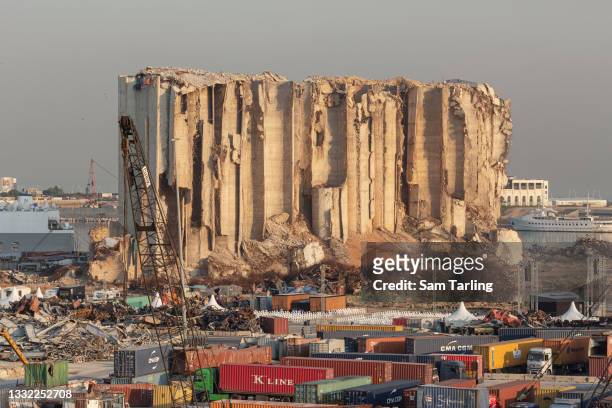 General view of Beirut Port, on August 4, 2021 in Beirut, Lebanon. Whilst investigations for accountability continue, Lebanese commemorate the 218...