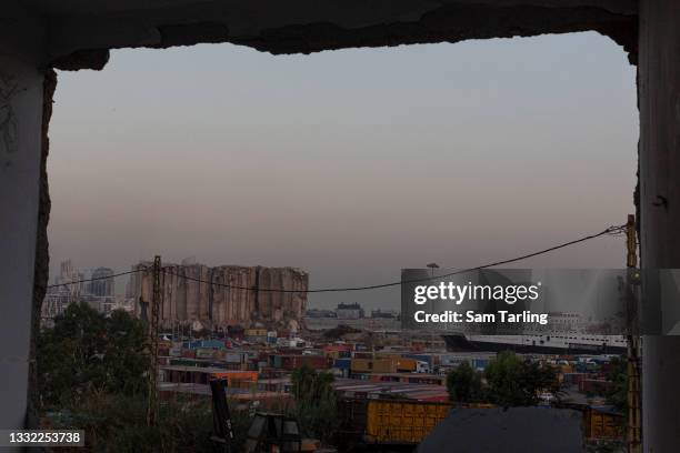 General view of Beirut Port, on August 4, 2021 in Beirut, Lebanon. Whilst investigations for accountability continue, Lebanese commemorate the 218...