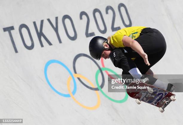 Poppy Olsen of Team Australia competes during the Women's Skateboarding Park Finals on day twelve of the Tokyo 2020 Olympic Games at Ariake Urban...