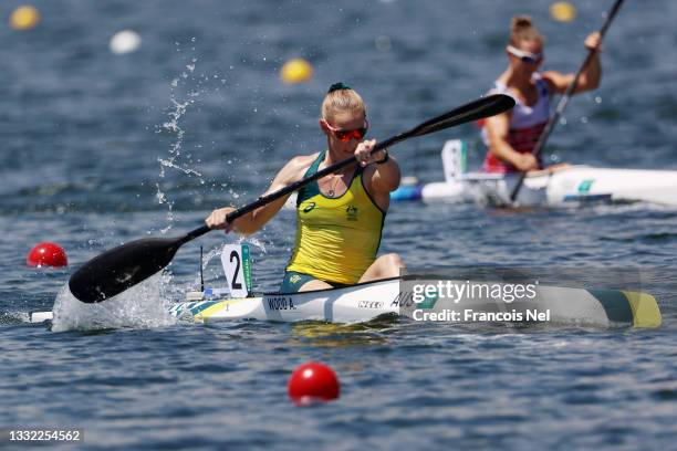 Alyce Wood of Team Australia competes during the Women's Kayak Single 500m Heat 3 on day twelve of the Tokyo 2020 Olympic Games at Sea Forest...