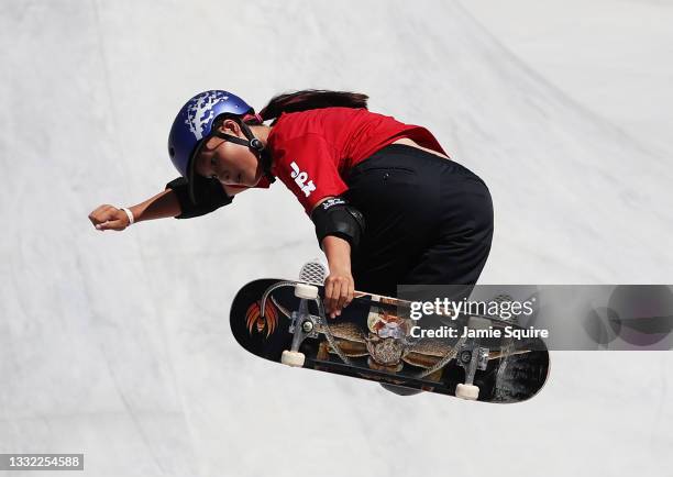 Sakura Yosozumi of Team Japan competes during the Women's Skateboarding Park Finals on day twelve of the Tokyo 2020 Olympic Games at Ariake Urban...