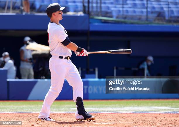 Tyler Austin of Team United States hits a solo home run in the fifth inning against Team Dominican Republic during the knockout stage of men's...