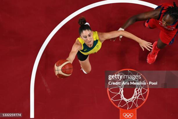 Katie Ebzery of Team Australia goes up for a shot against Tina Charles of Team United States during the first half of a Women's Basketball...