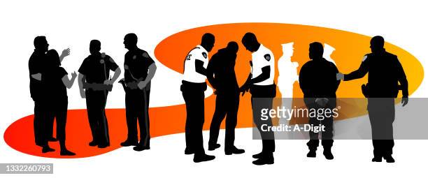 policemen silhouette red - arrest stock illustrations