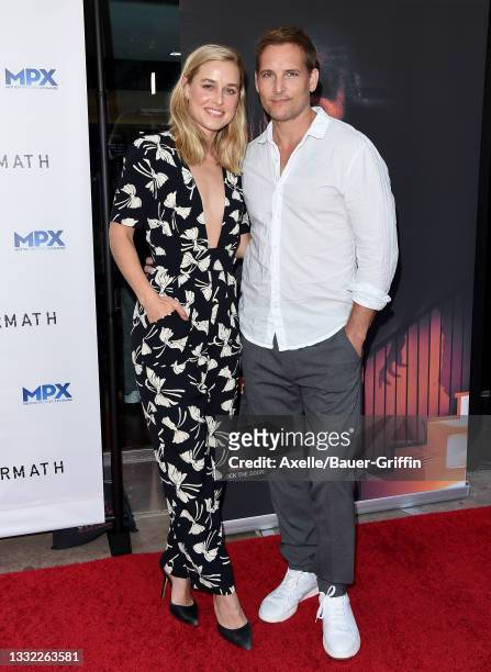 Lily Anne Harrison and Peter Facinelli attend the Los Angeles Premiere of "Aftermath" at The Landmark Westwood on August 03, 2021 in Los Angeles,...