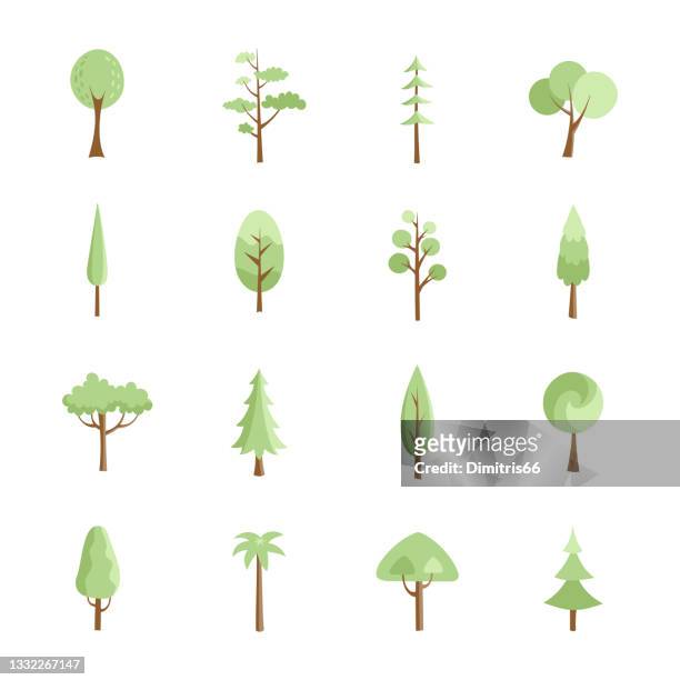 stockillustraties, clipart, cartoons en iconen met minimalistic tree collection - cypress tree