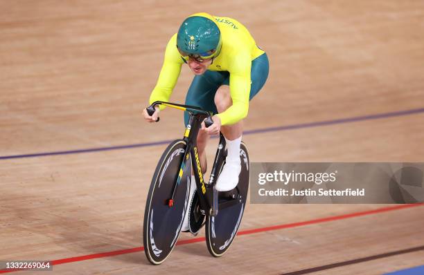 Nathan Hart of Team Australia competes during the Men´s sprint qualifying of the track cycling on day twelve of the Tokyo 2020 Olympic Games at Izu...