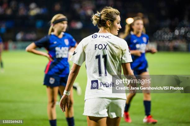 Emily Fox of Racing Louisville FC during a game between Racing Louisville FC and OL Reign at Cheney Stadium on July 31, 2021 in Tacoma, Washington.