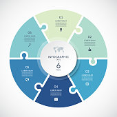 Vector infographic puzzle circular template. Cycle diagram with 6 parts, options. Can be used for chart, graph, report, presentation, web design.