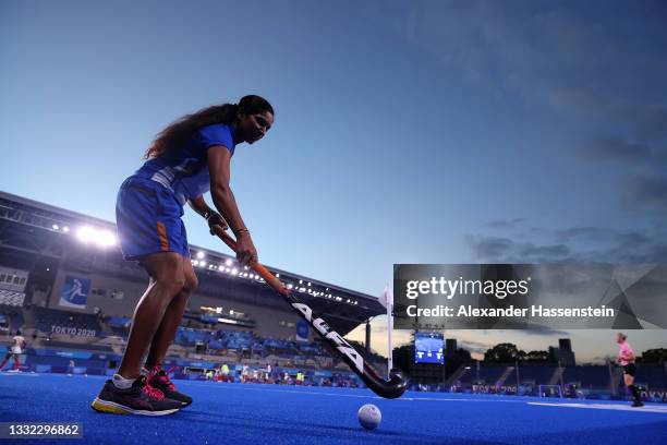 Team India warm up prior to the Women's Semifinal match between Argentina and India on day twelve of the Tokyo 2020 Olympic Games at Oi Hockey...