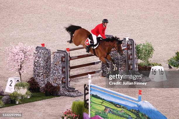 Beat Mandli of Team Switzerland riding Dsarie competes during the Jumping Individual Final on day twelve of the Tokyo 2020 Olympic Games at...