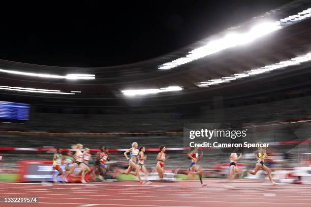 General view as the athletes compete in the Women's 1500m Semi Final on day twelve of the Tokyo 2020 Olympic Games at Olympic Stadium on August 04,...