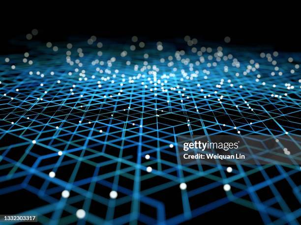 blue communication network of particles - big data network foto e immagini stock